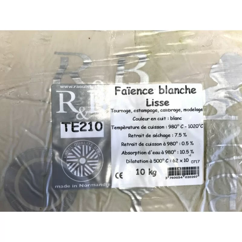 FAIENCE BLANCHE TERRA LISSE 960-1020° Conditionné par 10 Kg - 1 - Terre Faïences